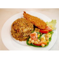 Garlic Fried Rice with Crispy Fish
